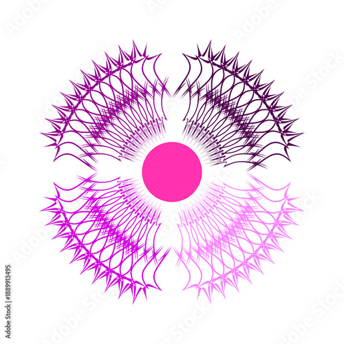 Extraordinary circular Vector. Sophisticated magenta identification. Glowing neon components. Vibrant radial graphics.
