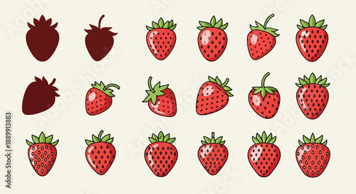 Whimsical strawberry patch illustration showcasing developmental stages and shadowed silhouettes