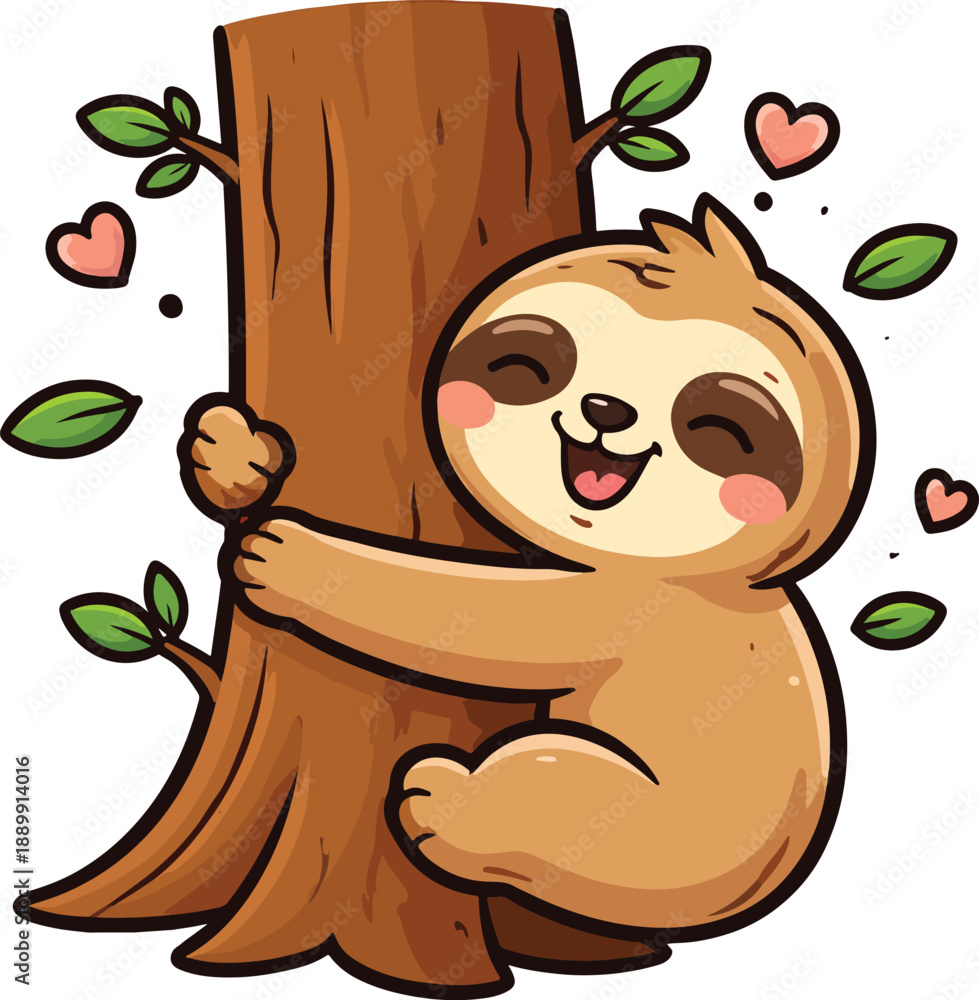 Obraz premium Cute Sloth Hugging Tree Illustration