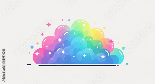 Rainbow Colored Bubbles with Sparkling Stars on White Background