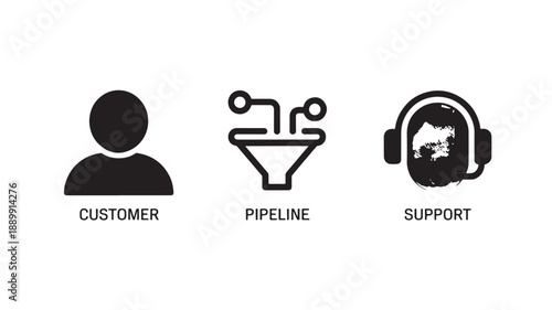 Customer Support Icons in Minimalist Black Silhouette on White Background for Business Use