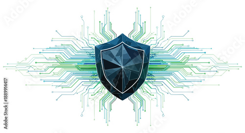 Cyber Security Shield Icon Vector Illustration with Abstract Circuit Board Pattern isolated