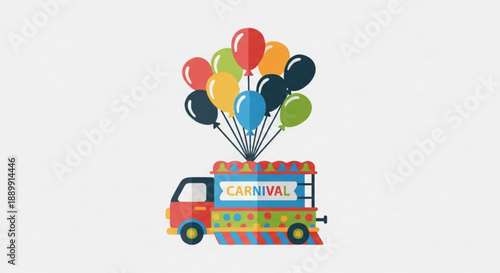 Colorful Carnival Truck with Balloons on White Background