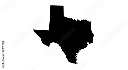 Striking silhouette of the state of Texas against a pristine white backdrop perfect for design