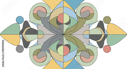 Abstract Minimalist Symmetrical Geometric Pattern Vector Design in Muted Earth Tone Colors