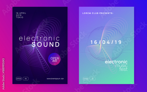 Discotheque Event. Green Party Set. Dance Design. Blue Edm Magazine. Trance Vector. Soundwave Beat Illustration. Dj Festival Graphic. Pink Discotheque Event