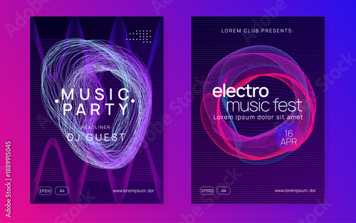 Dj Banner. Festival Vector. Blue Dance Background. Nightclub Beat Illustration. Party Set. Discotheque Trance Element. Pink Music Flyer. Green Dj Banner