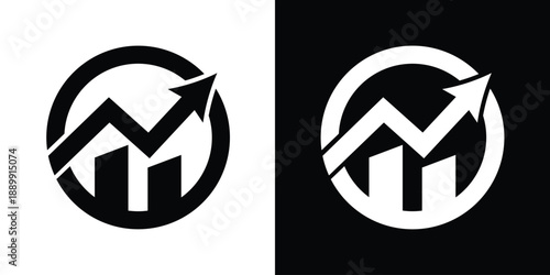 Financial growth chart icon featuring upward arrow and bar graph inside a circle. Symbolizes profit, market success, and positive trends. Ideal for business analytics and trading.