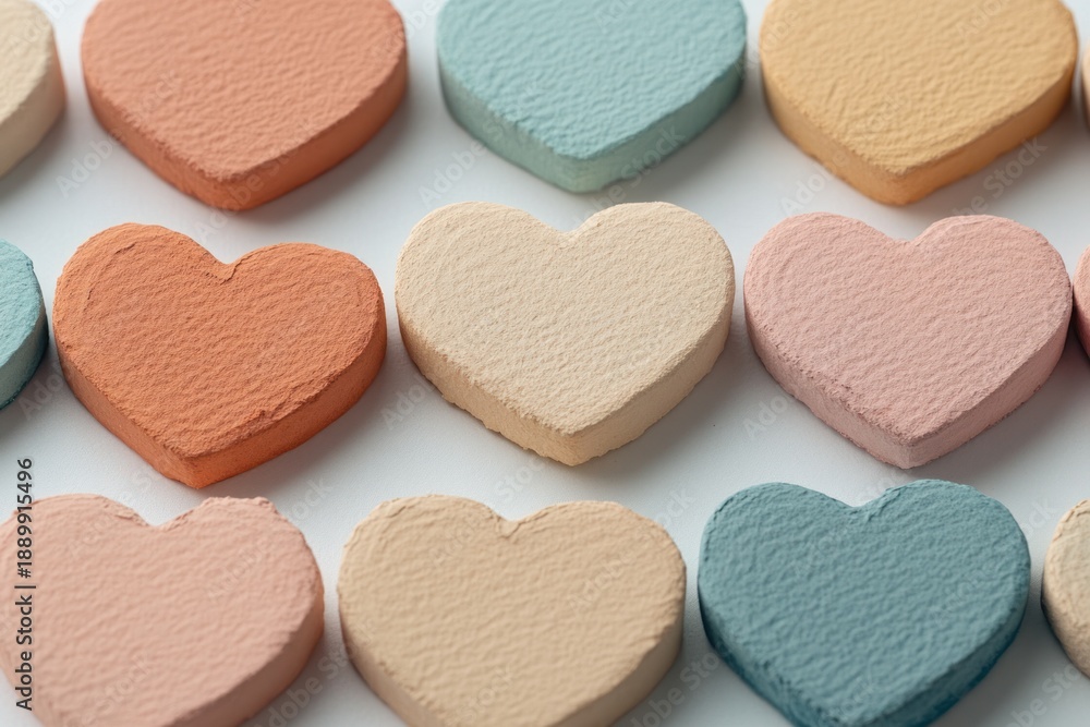 Obraz premium Soft colored surface adorned with scattered watercolor hearts