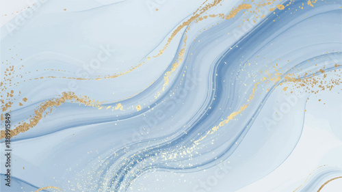 Soft Ethereal Abstract Background with Flowing Blue and Gold Waves – Elegant Luxury Texture Design