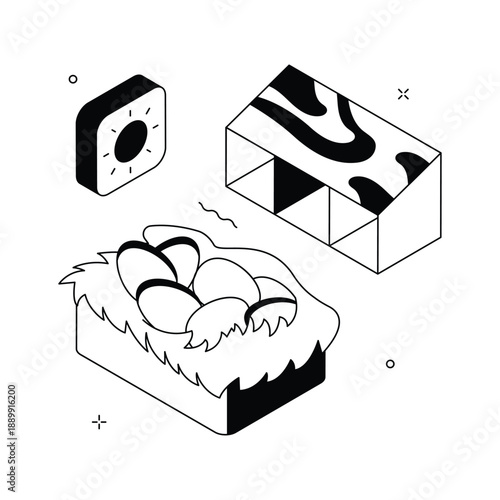 Well designed isometric illustration depicting fresh eggs from poultry farming