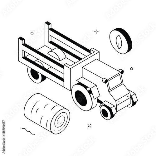 A premium isometric illustration of agriculture truck transporting farm harvest