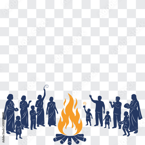 Village Family Celebrating Bhogi Around Bonfire