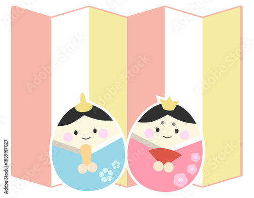 雛人形と屏風　かわいい　ひなまつりの背景　