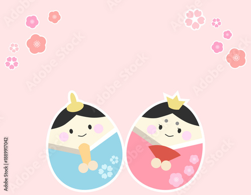 お雛様とお内裏様　ひなまつり背景　桜フレーム