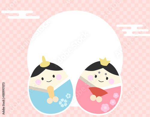 ひなまつり枠　和柄と雲　お雛様とお内裏様