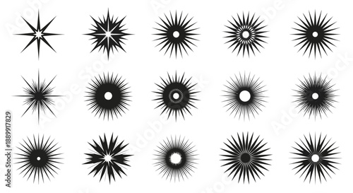 Diverse radiant starburst patterns showcase variety in decorative graphic design elements