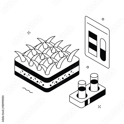A modern isometric illustration of soil health report for farming.