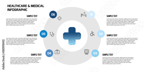 Medical health infographics, 6 options, for hospital presentations, health information, health care businesses, vectors that are easy to edit. eps vector
