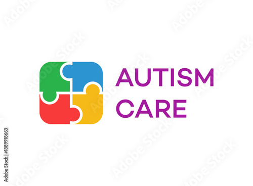Autism Care Logo  Colorful Puzzle Pieces Graphic Design