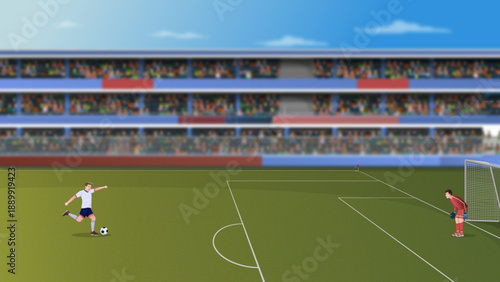 Football Player Taking Penalty Kick in Stadium – Vector Illustration