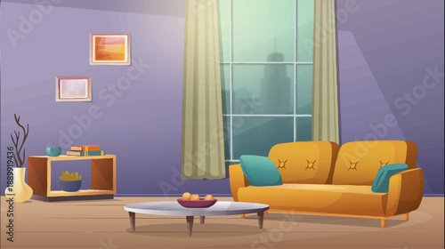 Modern Cozy Living Room Interior with Sofa