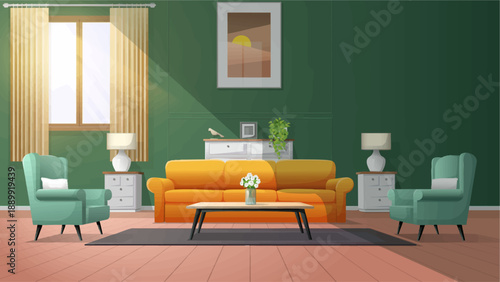 Modern Kitchen Interior with Dining Table – Vector Illustration
