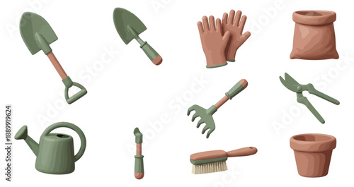 Gardening tools set illustration isolated on black