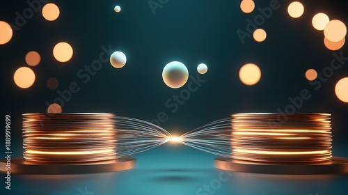 Artistic slow-shutter capture of ethereal energy transfer between metallic coils.