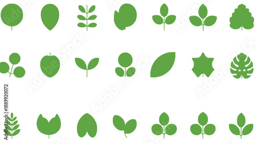 Green leaf shapes on a white background