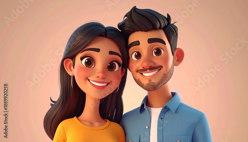 Cartoon Couple Smiling Together Portrait.