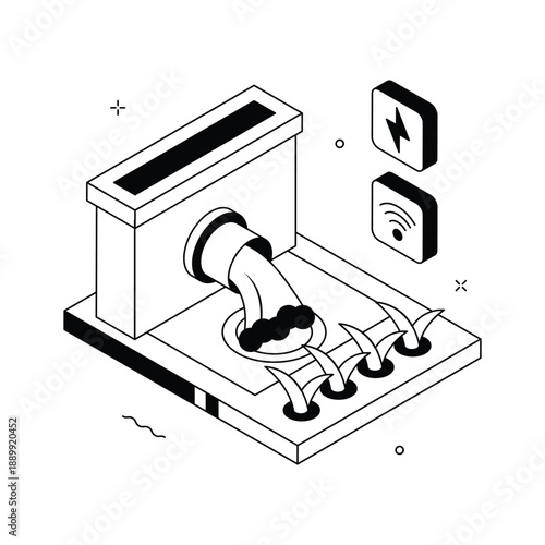 A professional isometric illustration of sewage system for agriculture