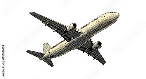 Commercial Airplane in Flight from a Three-Quarter Viewpoint