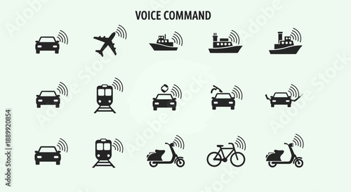Various vehicle icons representing innovative voice command system across transportation