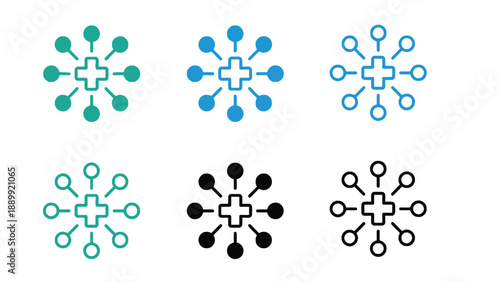 Six modern medical logos on a white background