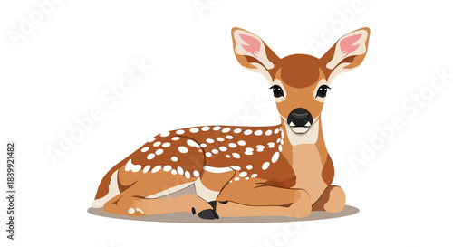 A digital illustration of a resting fawn with spotted fur lying down viewed from a slight angle