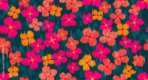 Vibrant flowers in full bloom viewed from directly above in a lush garden