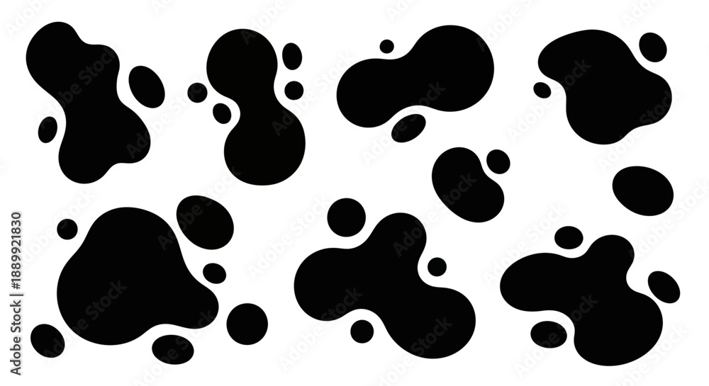 Fototapeta premium Abstract design featuring black amorphous shapes scattered on a white canvas creating a dynamic