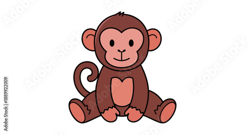 A cartoon monkey sitting with a heart on its chest, symbolizing love and affection in a playful illustration