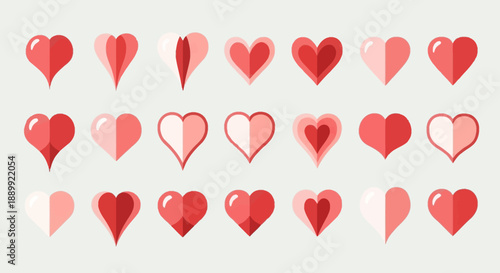Collection of stylized red heart shapes arranged in a pattern symbolizing love and affection