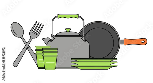 Assorted kitchen utensils and cookware displayed together on a clean white background