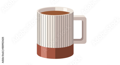 Illustration of a coffee mug with striped pattern and brown base on a white background from a front viewpoint
