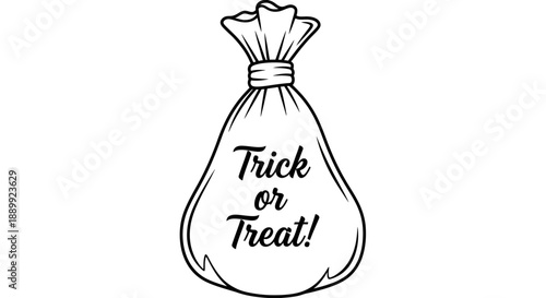 A hand-drawn trick or treat bag with bold lettering, isolated on a plain white background, viewed from the front