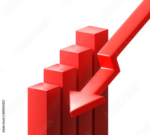 Financial Crisis Chart and Recession Concept with 3D Red Down Arrow on Loss Graph