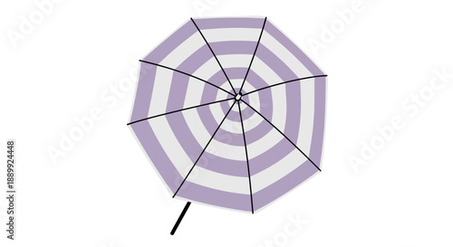 Top view of a purple and white striped umbrella on a transparent background
