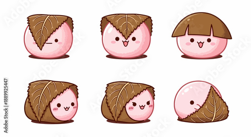 Collection of cartoon hamsters wrapped in brown cloth, varying expressions, digital illustrations