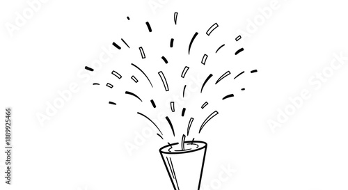 Party popper exploding with confetti, festive celebration, vibrant atmosphere, joyful scene, fun event illustration