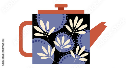 Stylized teapot with floral pattern, a creative illustration showcasing artistic design elements and modern aesthetic