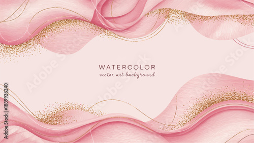Elegant blush pink watercolor background with subtle gold glitter accents for a sophisticated and artistic touch