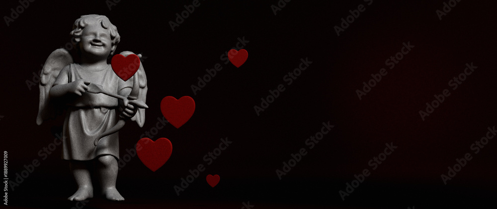 Naklejka premium Romantic Cherub Cupid with Red Hearts Valentine Background